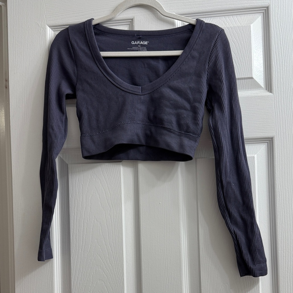 Garage Women's Ribbed Long Sleeve Crop Top - Charcoal